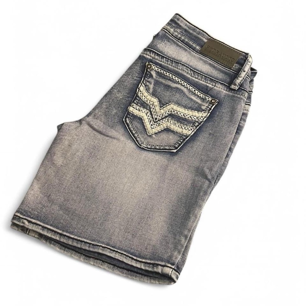 Hydraulic Blue Denim Shorts with Chevron Stitching